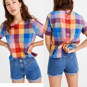 Madewell Boxy Button Back Top in Gingham Check